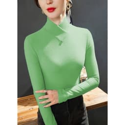 De Rong Half High Collar Underlay Top Autumn/Winter Overlay Thick Warm Long Sleeve T-shirt for Women
