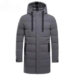 Men's Winter Long Mid Length Over The Knee Thickened Hooded Cotton Padded Jacket Large Size for Youth