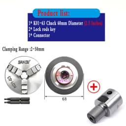 Sanou Lathe Chuck 3/4 Jaw Self-Centering K01-50 K01-63/ K02-50 K02-63 M14*1 Thread With Connecting Rod for Mini DIY Wood Lathe