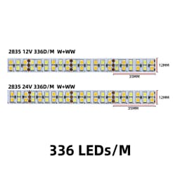 5M/Roll DC 5V 12V 24V LED Dual Color Strip Light 120 180 240 336 LEDs/M 5MM 8MM 12MM Wide PCB Flexible CRI Dimmable CCT Bar Lamp