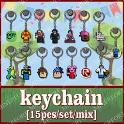 15Pcs Game Roblox Themed Keychain Creative Peripheral Cartoon Characters Soft Car for Hanging Bag Pendant Decoration Daily Gift