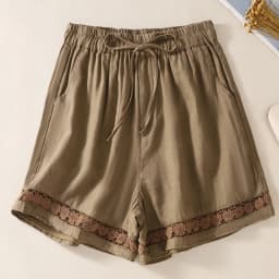 Casual Solid Linen Cotton Lace Floral Summer Short Pants Loose Elastic Waist Boho Beach Wear Shorts for Women Bottom