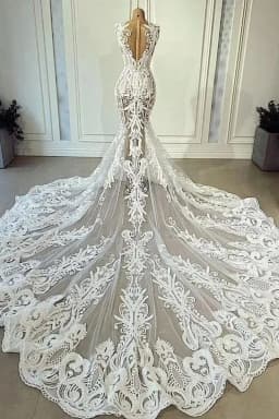 Customized 2025 Latest Perspective Sexy Mermaid Custom Wedding Dress Bridal Dress Lace Stickers African Nigerian Court Tail