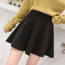 Solid Color Basic Knitted Mini Skirts Women New Autumn Winter Elastic Waist A-Line Skirts Ladies Korean All Match Pleated Skirt