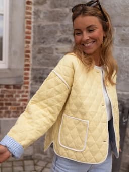 Argyle Panelled Patchwork Thin Padded Jacket Women Elegant O-neck Long Sleeve Single Breasted Pockets Coats New Ladies Outerwear