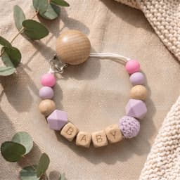 2026 Personalized Baby Pacifier Clip Custom Name Wooden Dummy Chain Silicone Teether Holder BPA Free Baby Shower Gift