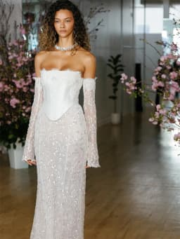 Tokyo Customized Elegant Long Sleeve Mermaid Wedding Party Satin Lace-Up Floor-Length Prom Dress Beading Floral Evening Dresses