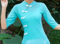 Red National Dance Costume Mesh Outfit Performance Practice Uniform White Net Shirt Square Dancing Traditional Costume Women
