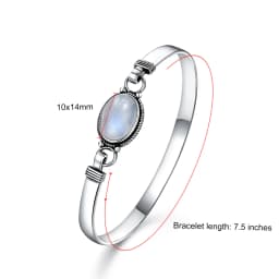 Vintage 925 Silver Bangle Natural Oval Moonstone Bangle Bracelets Handmade Birthstone Bangle Gifts Fine Jewelry for Women Men