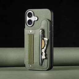Zipper Cards Solt Wallet Leather Case for iPhone 17 16 15 13 Pro Max 14 Plus 16Pro 15Pro Elastic Rope Wrist Leather Cover
