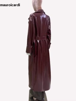 Mauroicardi Spring Autumn Extra Long Oversized Pu Leather Trench Coat for Women Sashes Elegant Chic Luxury Designer Clothes 2025