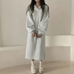Korean Style Pure Color Fleece Lined Loose Long Dress for plus Size Women Spring Autumn Winter Sweet Style Comfortable Dress