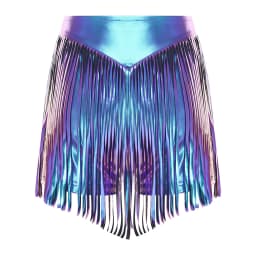 Womens Iridescent Metallic Hot Pants with Tassel High Waist Fringed Booty Shorts Cheeky Shorts Stage Dance Jazz Rock Clubwear