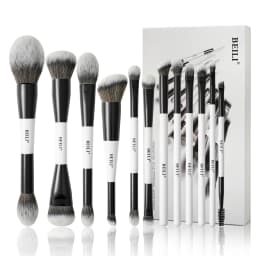 BEILI Dual-ended Makeup Brush Set Professional 12 Pcs Vegan Contour Foundation Powder Eyebrow Bronzer Brushes Cosmetics Kit