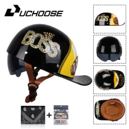 Uchoose Summer Motorcycle Casque DS Baseball Cap Helmet Retro Helmets Vintage Open Face Scooter Cruiser Chopper Gangster
