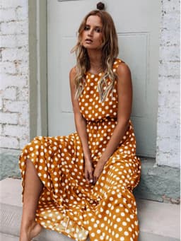 Summer Sleeveless Polka Dot Print Women Midi Dress Casual Fashion Dresses A-Line Boho Elegant Beach Long Dress Vestidos