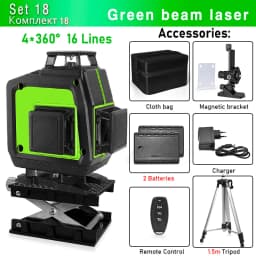 CLUBIONA 16/12 lines Self-leveling Remote Control Outdoor Mode - Receiver Auto 3x360 Green beam Line Laser Level