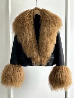 2024 New Winter Warm Mongolia Sheep Fur Collar Faux Leather Jacket Women Warm Suede Lamb Loose Fit Pu Leather Short Casual Coat