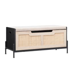 Farmhouse Entryway Bench with Storage, Home Ottoman with Padded Seat Cushion, End of Bed Bench for Bedroom Entryway