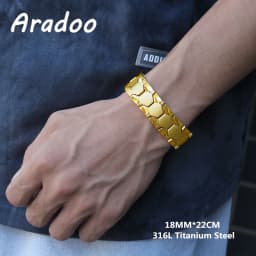 Titanium Steel Magnetic Therapy Bracelets Water Wave Stainless Steel Men's Link Bracelet