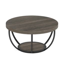 Tribesigns 31.7" Round Coffee Table, Industrial 2-Tier Circle Coffee Table with Storage Shelves, Modern Wooden Sofa Side Table