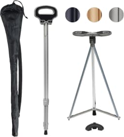 Folding Stool Cane for Seniors Outdoor Converts Walking Stick to Seat 150kg Aluminum Alloy Lightweight Portable Park Queue Trave