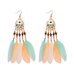 Round Retro Women's Dream Catcher Handmade Long Tassel Feather Earrings Female Leaves Pendant Earring Kolczyki Boho Jewelry