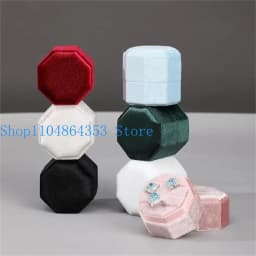 Octagonal Velvets Rings Box for Three Rings Soft Flannel Engagement Display Case Flannel Jewelry Organizers for Rings