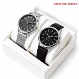 2Pcs Lovers Watch Set Classic Minimal Mesh & Leather Strap Analog Quartz Wristwatch Men Women Fashion Couple Matching Timepieces