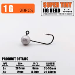 Mr JigginG 20pcs Micro Jig Head Fishing Hook 1g/1.5g/2g/2.5g/3g Super Tiny Fishing Hook Mini Soft Lure Bass Bait Fishing Tackle
