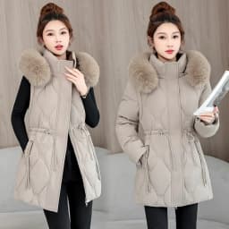Simple Solid Color Large Fur Collar Hooded Removable Long-sleeved Down Cotton Jacket Women's 2025 Winter Thickened Warm Jacket