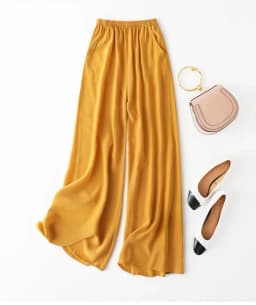 Tcyeek 100% Natural Silk Pants Women Summer Clothes Casual Elastic Waist Wide Leg Pants Solid Color Woman Trousers Streetwear