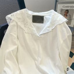 Sweet Lace Patchwork Hoodie Top for Women Spring Autumn Thin White Cotton T-shirts 2026 Lazy Simple Long Sleeve Tee Shirt