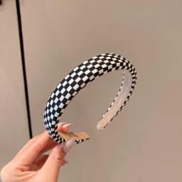 1pc Retro Black and White Grid Chessboard Hairband for Women, Thin Sponge Hair Clip, French High Forehead Headpiece for Autumn