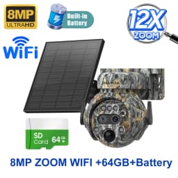 SHIWOJIA 4K 8MP WIFI Solar Powered Camera 4G SIM 12X ZOOM Outdoor 360° View Animal Monitoring Solar Battery Hunting PTZ Cameras