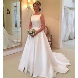 Sexy White Scoop Wedding Dresses Simple Backless Bride Dress vestidos de novia Satin Wedding Evening Gowns свадебное платье
