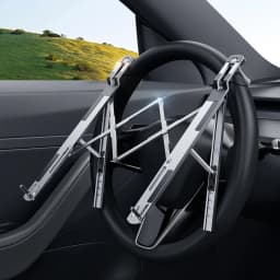 Hipacool Metal Car Steering Wheel Laptop Stand Portable 5-Levels Adjustable Laptop Tablet Holder Aluminum Alloy Car Accessories