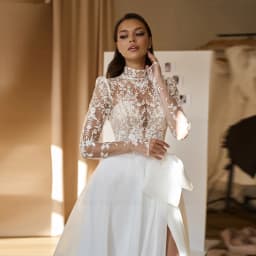 ANGEL A-Line Applique Wedding Dress Customized Long Sleeves Tulle Bride Gown High Neck Illusion Bride Gowns vestidos de novia