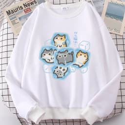 Ice Cat Fun Cartoons Cats Cute Print Sweatshirt Men Women Harajuku Crewneck Hoodie Autumn Prints Sportswear Hip Hop Loose Hoody