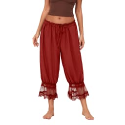 Women's Y2K Loose Fit Bloomers Cropped Pants Drawstring High Waist Floral Lace Patchwork Calf-Length Lantern Trousers