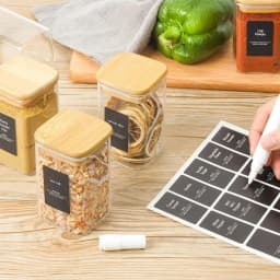 Glass Spice Jars with Bamboo Lid, 8oz Airtight Square Containers with Black Labels, Empty Seasoning Jars for Spice Salt Sugar