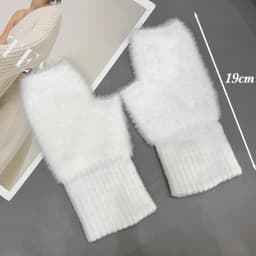 Luxury Mink Fleece Soft Winter Half Finger Gloves Women Warm Solid White Plush Knitted Fingerless Gloves Wrist Mittens Writting