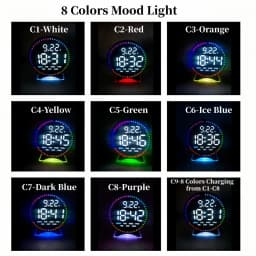Digital Alarm Clock Week Date Second Hand Display Mood Light Dual Alarm Auto Dimmable Snooze Table Clock 12/24H DST LED Clock