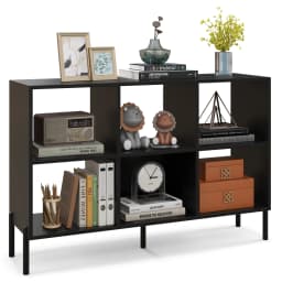 GOFLAME 6m³ Storage Bookcase 3-Tier Wooden Open Bookshelf with 5 Metal Legs & Adjustable Shelves Natural/Black/White