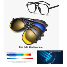 VCKA Big Frame Polarized Myopia Sunglasses 6 in 1 Prescription Magnetic Clip Men Women Glasses Custom Optical Eyewear -0.5 To-10