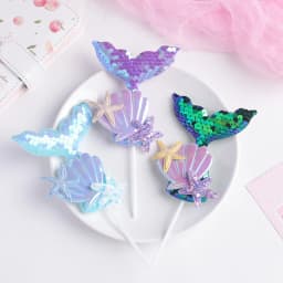 3pcs Mermaid Tail Sequin Cake Topper Muffin Cupcake Toppers for Mermaid Themed Wedding Supply Birthday Party Cake Decorations