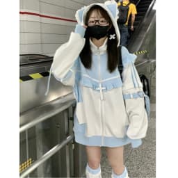 NiceMix Cutecore Jirai Kei Cat Ear Cute Oversized Hoodie Women Y2k Kawaii Zip Up Harajuku Худи Кофта