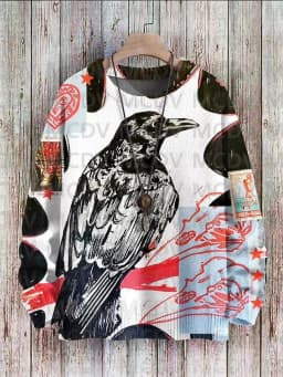 Raven Crow Art Pattern Print Casual Knit Pullover Sweatshirt Men's For Women's Pullover