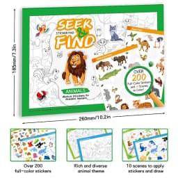 Fun Sticker Book, Search and Find Sticker Book Fun DIY Toy Book for Children Aged 3-10 Looking for Animal Parent-Child Interacti