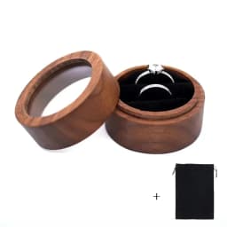 1PCS Blank Walunt Wood Ring Box With Bag Wooden Round Double Slot Wedding Proposal Engagement Round Wood Ring Box Earring Box